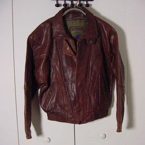 Vtg 80's Midway Brown Leather Jacket Sz M